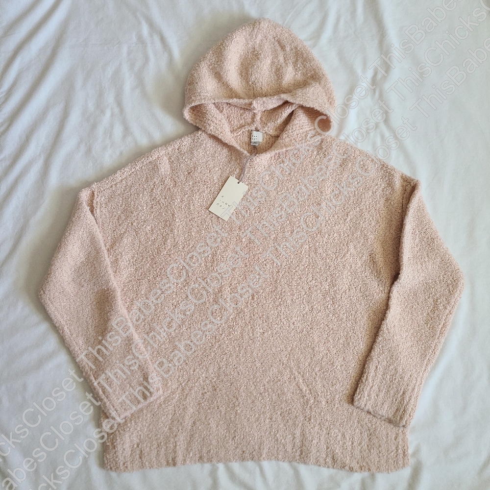 ❤️NWT A New Day Light Baby Pink Fuzzy Wool Blend Hooded Long Sleeved Sweater, XL